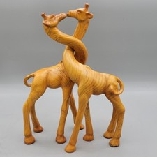 Vintage Intertwined Wooden Giraffe Couple Sculpture Figurine African Safari picture