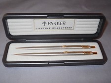 Parker Vintage Classic Ball Pen and .05mm Set--Stainless steel-Gold Trim--1980's picture