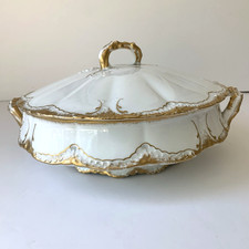 Antique Theodore Haviland Limoges France Covered Vegetable Tureen Gold Gilt 1903 picture