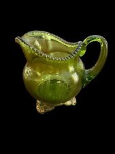 Emerald Green Jewel Footed Glass “To Mother” Atlantic City 1904 Pitcher Gold picture
