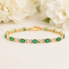6 Ct Oval Cut Lab-Created Green Emerald Tennis Bracelet 18K Yellow Gold Plated picture