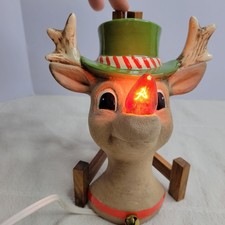 Vtg Ceramic Rudolph Red Nose Reindeer Wall Light Up Lamp Christmas RARE 7x6 MCM picture