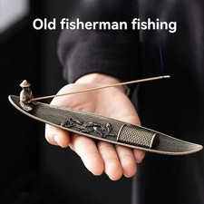 1pc Fishing Old Man Boat Incense Burner Holder Home Zen Sandalwood Decor Gift picture