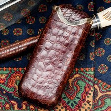 Rare Art Deco Antique Asprey 9k Gold Alligator Leather Cigar Case Tobacciana picture