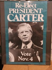 Vintage 1980 Re-Elect President Jimmy Carter Nov 4 - Framed Poster 13”x20” picture