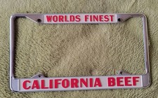 Vintage Worlds Finest California Beef License Plate Frame NOS Robert W. Brown picture