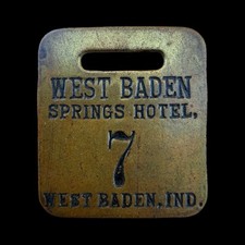 Antique 1890-1920 West Baden Springs Hotel Room Key Baggage Tag Indiana Lucky 7 picture