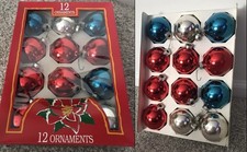 Vtg Set Of 12 Made in USA Blown Glass Christmas Ornaments 2 5/8” Xmas Blue Red picture