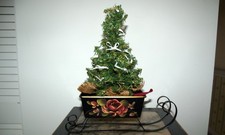 Vintage 50s Fine Arts Tole Tray Sleigh Christmas Deco picture