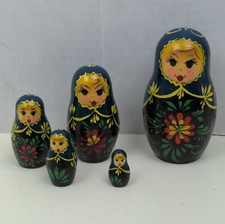 Vintage Russian Matryoshka Nesting Dolls 5 Pc Hand Painted Wood Floral Folk Art picture