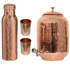 Handmade 100% Pure Copper Dispenser Water Pitcher Pot 12L With 2 Glass 1 Bottle picture