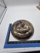 Vintage Unmarked Silver Plate Lid Ornate Handle Small Replacement Cover Decor picture