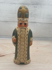 Vaillancourt Folk Art 1989 Chalkware St Nicholas Santa No. 117 Green Robe Signed picture