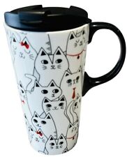 CAT LOVER Mug Tall Black White & Red  With Top Greater Good NWOT Very Rare MINT picture