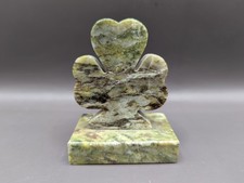Vintage Hand-Carved Irish Connemara Marble Shamrock Paperweight picture