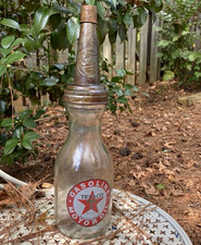 Texaco Gas & Oil Advertising Clear Glass Oil Bottle w/ Pour Spout picture