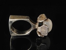 VINTAGE BRUTALIST YELLOW MOONSTONE STERLING ARTISIAN HAND MADE RING picture