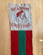 RARE Antique Vintage Santa Claus Christmas Holiday Store Banner Cloth 1940's picture