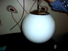 Extra large round white glass mid century hanging swag light lamp & chain picture