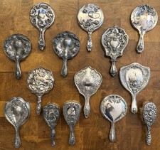 Lot of 14 Vtg Art Nouveau Style Silverplate Hand Mirrors & Brushes Parts/Repair picture