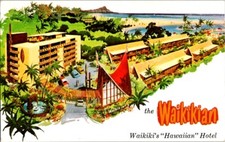 Postcard Waikikian Hawaiian Hotel Waikiki Beach Honolulu HI Hawaii Tiki E-645 picture