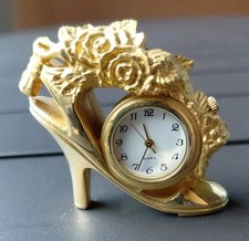 Vintage Miniature Brass Clock - High Heel Shoe - Vouge Quartz Not Tested picture