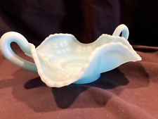 Vintage FENTON Satin Glass Blue Bowl/Candy Dish Ruffled Butterfly picture
