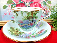 AYNSLEY tea cup and saucer baby blue base meadow lane teacup England 1930s picture