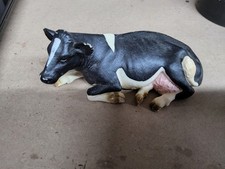 Schleich 13142 Laying Holstein Cow Figure 2000 Lying Animal RARE Retired Toy picture