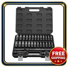 Impact Socket Set 32 Pieces 1/2 Inch Drive SAE Metric Deep Sockets picture
