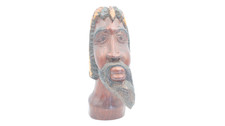 Vintage Hand Carved Wood Jamaican Rasta Man Head Bust Dreadlocks Beard Folk Art picture