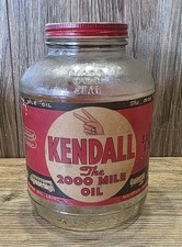 Vintage Kendall 2000 Mile Oil 1 Quart Glass Jar & Paper Label WWII Era Empty picture