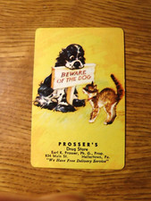 MID 1900'S VINTAGE PLAYING CARD SWAP COUPON, BUTCH DOG, BEWARE OF DOG SIGN & CAT picture