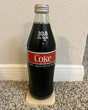 Coca-Cola 33.8 oz (1 Liter) Glass Bottle, Twist-Off Original Cap, ClearRed 1970s picture