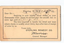 Wheeling West Virginia WV Postcard 1915 Sterling Remedy Co. Printed Rebate picture