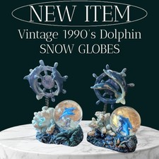Vintage 90s Dolphin Water Globe – Nautical Ship Wheel Statue picture