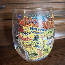 20 oz Stemless Wine Glass Wisconsin Map Door County Devils Lake Dells Oshkosh picture