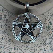 Brooms Of The Elders Pentacle Pewter Pendant Pagan Wiccan New Made USA picture