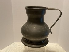 Vintage English Pewter Pot Belly Pitcher Jug Liquid Measure Crowned N Mark picture
