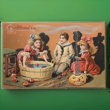 Vintage TUCK'S Halloween Postcard No.150 Children Dunking for Apples JOL 1908 picture