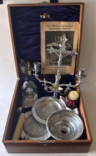 ANTIQUE SICK CALL LAST RITE SET IN WOOD BOX HOMAN SILVER PLATE CIRCA 1896 - 1897 picture