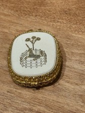 Corday Solid Perfume Compact, French Gold Tone Unicorn in Captivity 2” VTG picture