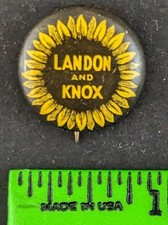 Vintage 1930s Landon and Knox Sunflower GOP Presidential Campaign Pinback Pin picture