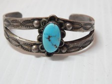 HEAVY VINTAGE NAVAJO INDIAN INGOT STERLING SILVER TURQUOISE 5 1/4