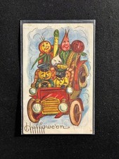 Vtg 1910s Halloween Postcard Whitney JOL Pumpkin Vegetable Car Black Cat Embosse picture