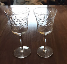 VTG GEOMETRIC CUT WINE / WATER GOBLETS (2) SMOOTH STEMS DOTS OVALS DASHES EUC picture