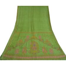 Sanskriti Vintage Green Sarees Pure Silk Hand Beaded Premium Sari Craft Fabric picture