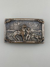 1940s Cowboy Horse Belt Buckle Western Rodeo Silver Plated Copper Vintage picture