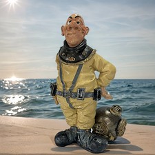 Vintage Diver Statue Handmade Resin Deep Sea Ocean Decor Retro Yellow Black picture