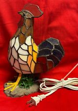 👀 Vintage Stained Glass Rooster Lamp 11” Tiffany Style Works 👀 picture